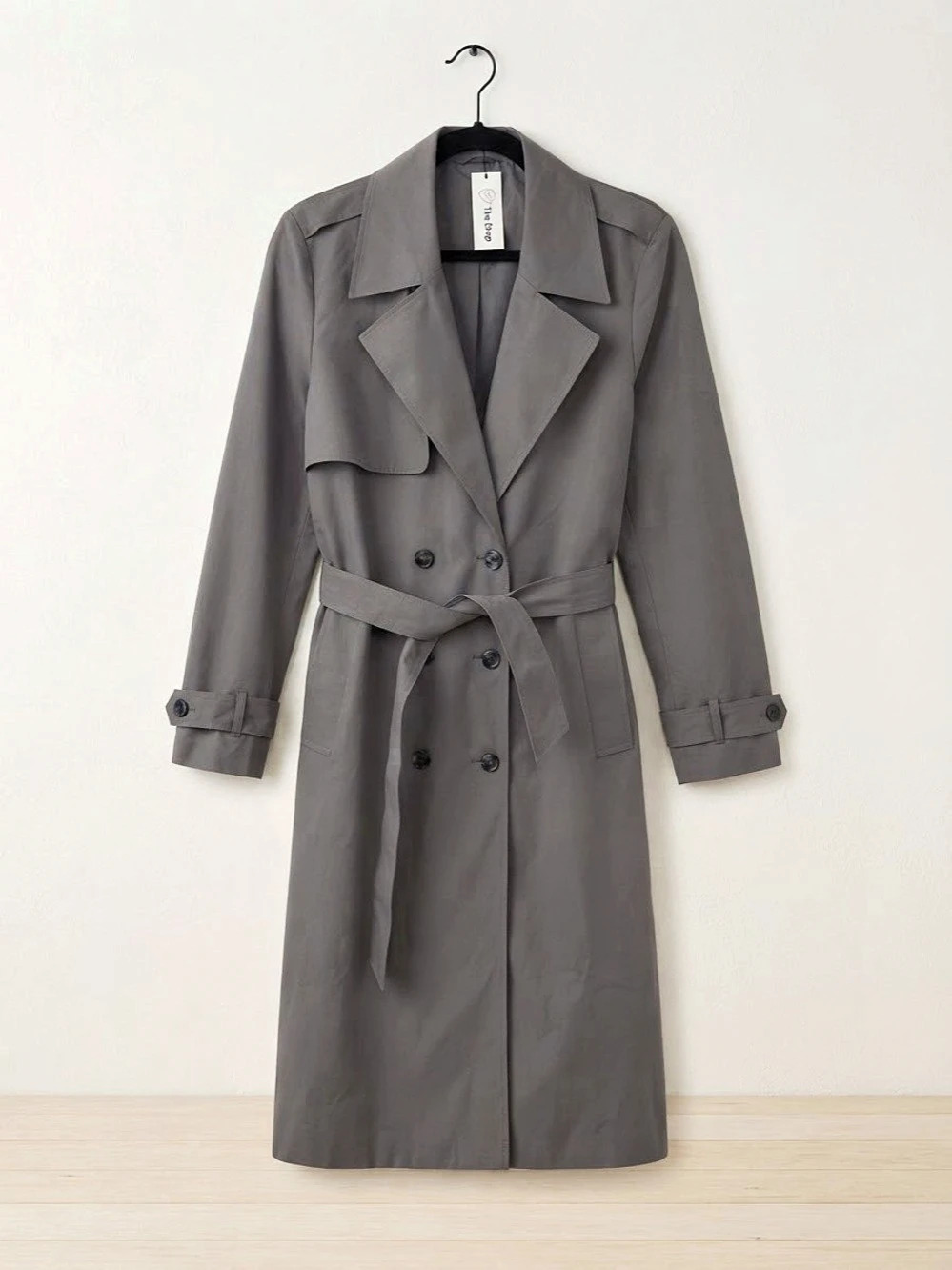 The Drop Noa Trench Coat Gray Belted